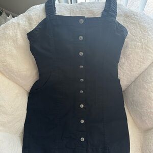 Black Button-Front Mini Dress with Pockets